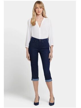 NYDJ ‘Marilyn’ Cropped and Cuffed Dark Rinse Denim Jeans
